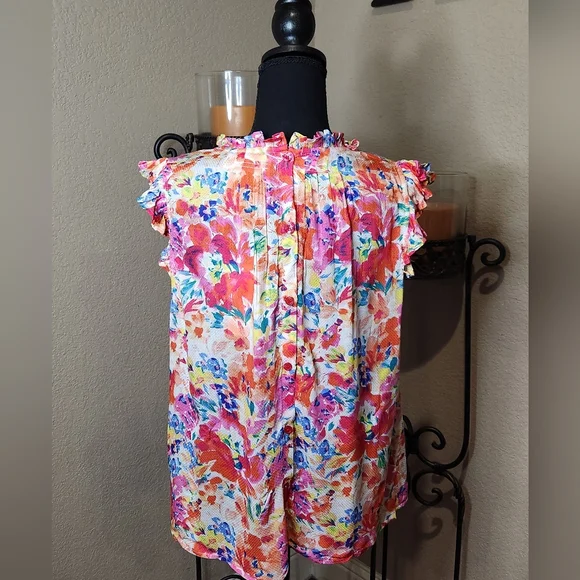 Dear John Multicolor Floral Blouse With Back Buttons NWT Size L - Picture 2 of 6